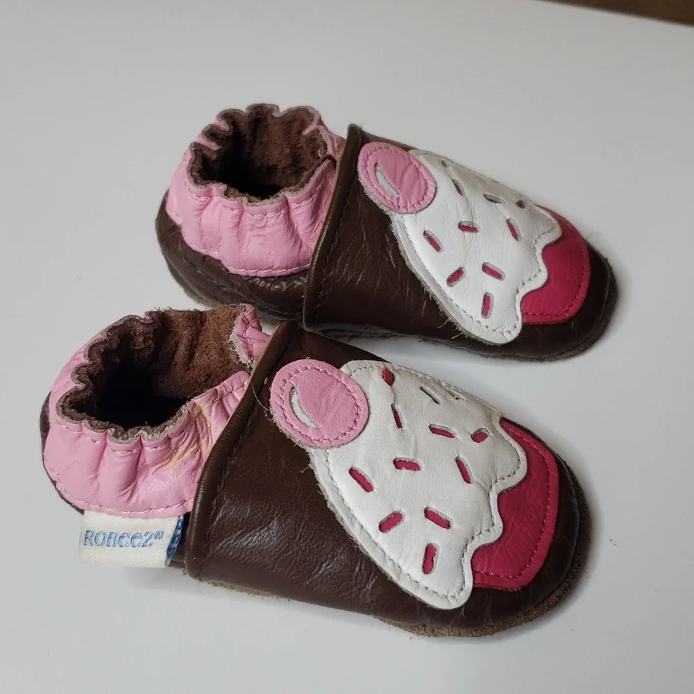 Robeez Cupcake Leather Bootie Shoe Sz 0-6M
